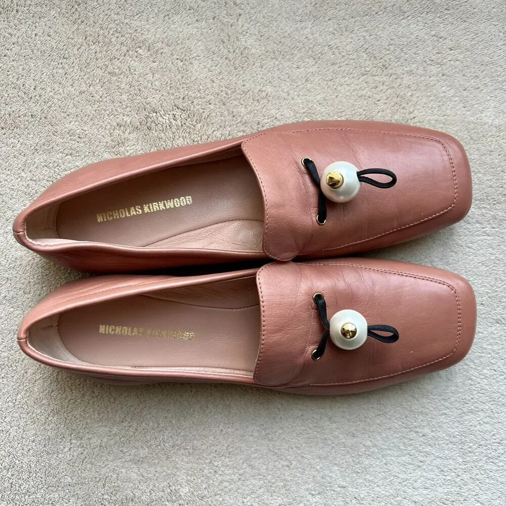 Nicholas Kirkwood Delfi Clay Leather‎ Square Toe Loafer Pearl EU 35.5 US 5.5